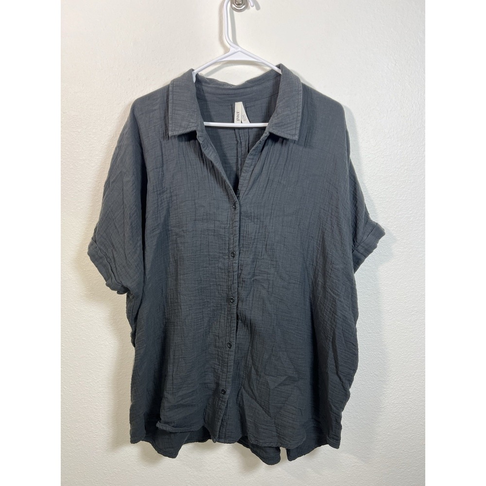 Pact Organic Coastal Double Gauze Button Down Top Gray Size M/L Shirt Beach Cool